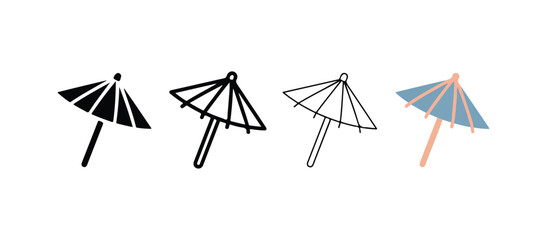 Cocktail umbrella icons in different colors and line styles for drinks and beverages  various designs © MD