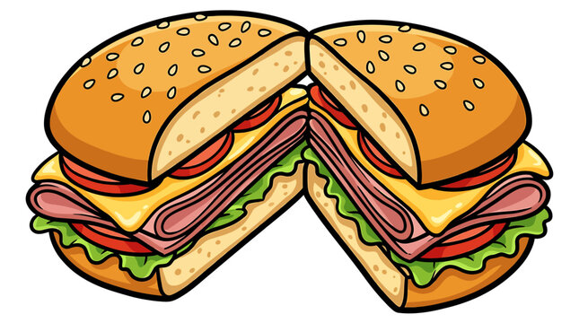 Cut Sandwich with Meat and Cheese sub sandwich vector