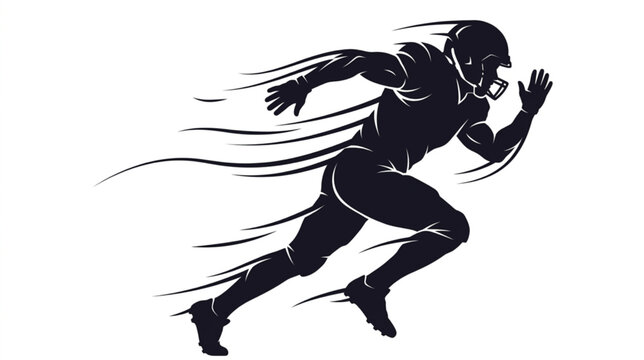 Dynamic silhouette of an American football player in motion, showcasing speed and agility with streaks of motion blur suggesting rapid movement across a white background.