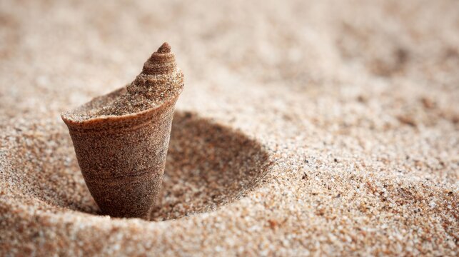 A solitary antlion larva's conical pit dug in fine sand, a stealthy predator waiting for prey.