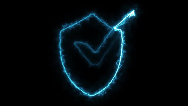 Shield check mark  light effect continuous line 4k animation video creating a glowing abstract design