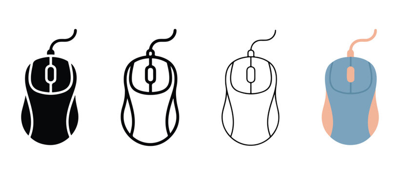 computer mice in different styles and colors on white background