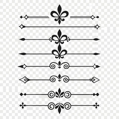 Set of black vintage divider borders for design. © mil