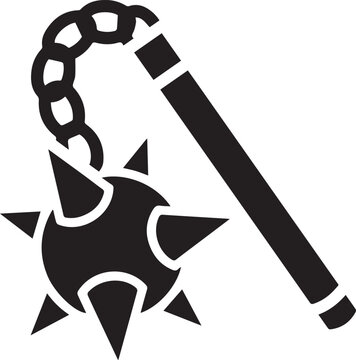 Chain Weapon Silhouette Vector, Medieval Flail Combat Weapon Icon Isolated Black Shape 