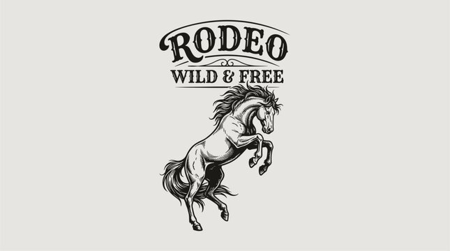 Rodeo wild and free horse. Vintage western artwork. T shirt print design.. Retro cowboy country ro