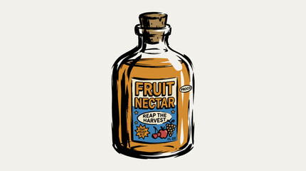 Fruit nectar vintage artwork. Glass bottle illustration. Harvest juice graphic design. © panji