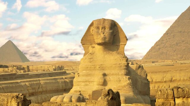 Iconic great sphinx of giza and ancient pyramids of egypt
