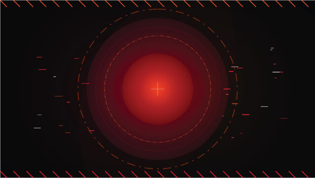 A bright red glowing orb emits light within a dark environment with dotted lines.