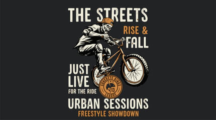 Naklejka premium Urban zombie BMX rider. Freestyle showdown t shirt design. Vintage street bicycle art.