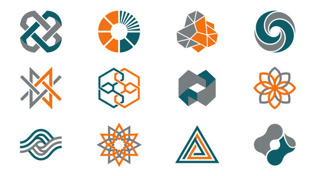 A collection of twelve abstract geometric logo templates
