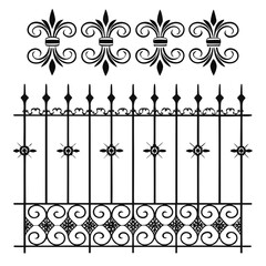 Wrought iron fence elements, fleur de lis pattern isolated. © MstMonwara