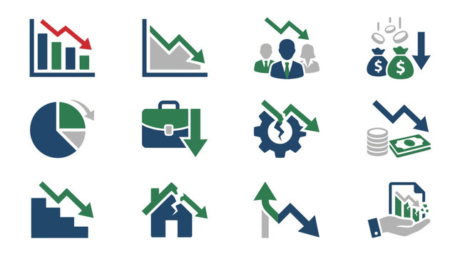 Vector icons representing financial crisis and economic recession