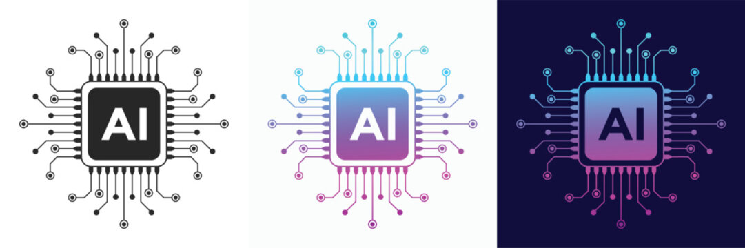 Artificial intelligence or ai processor icon set. electronic circuit design. Motherboard digital chip AI. computer microchip symbol. technology ai circuit logo design
