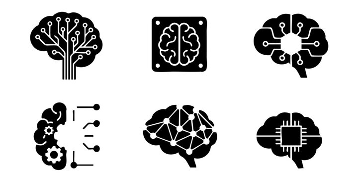 Illustrations of brain with technology and network connections
