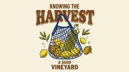 Fototapeta premium Harvest vintage artwork. Organic lemon garden. Vineyard t shirt vector design.