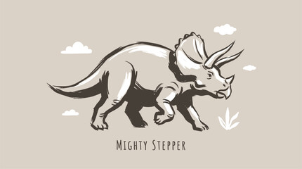 Triceratops dinosaur vector illustration. Mighty stepper vintage artwork. T shirt print design. © rahel lila
