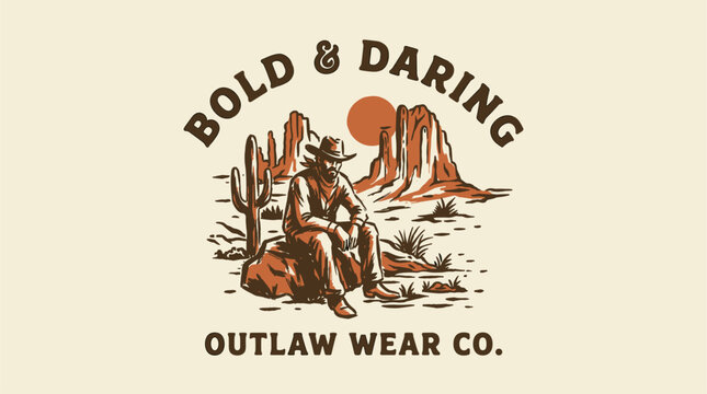 Retro style cowboy country. Western vintage artwork. Bold and daring outlaw wear.