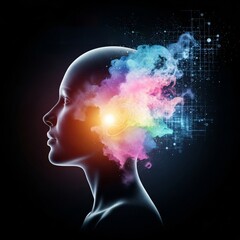 Obraz premium Conceptual art of human intelligence, creativity, and digital technology
