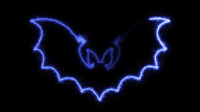 Halloween bat continuous line 4k animation video with glowing electric blue effects