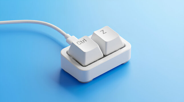 Ctrl Z key connected to a power adapter on a blue background