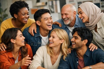 Obraz premium Diverse group sharing joyful moments.