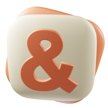 Ampersand 3d icon render and symbol logogram for graphic design typography