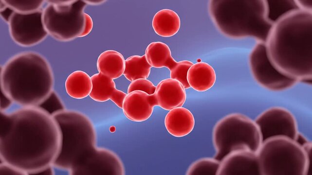 3D Render of Hemoglobin Molecule and Oxygen Atoms in Bloodstream
