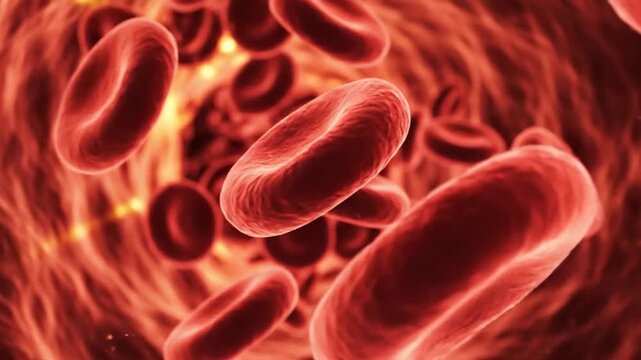 Microscopic view of hemoglobin and red blood cells in a vessel