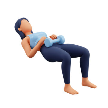 3D render of a woman doing a hip thrust exercise with a dumbbell