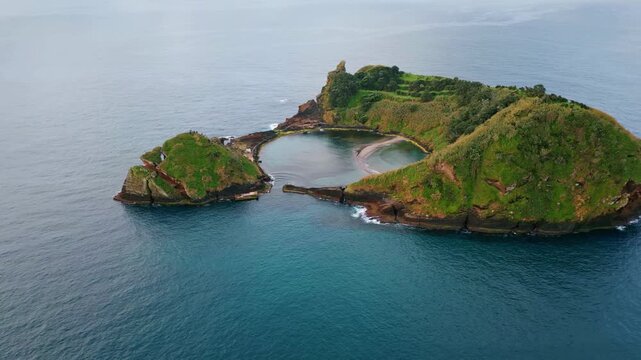Aerial view of the famous volcanic islet in the azores
