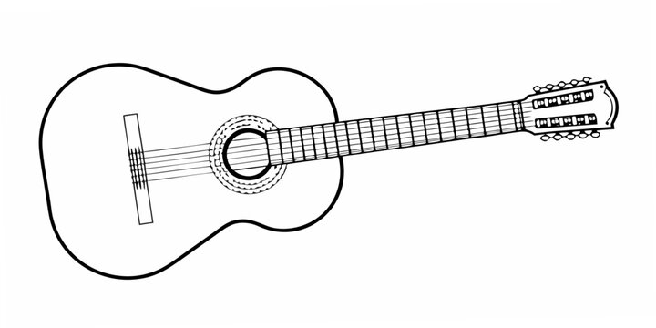 Acoustic Guitar Line Drawing On A White Background