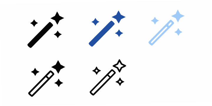 Magic Wand Icons Blue And Black Line Art Variations