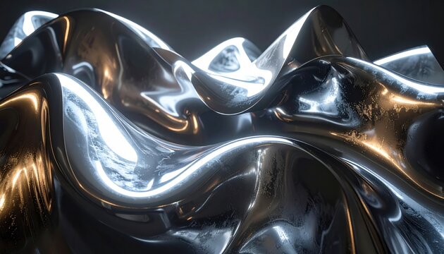 Lustrous Metallic Waves Abstract Sculpture Reflecting Light