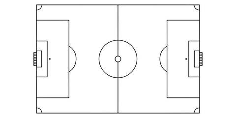 Soccer football field top view layout with pitch markings, goals and center circle, sports arena diagram, tactical planning template, vector illustration © Lutfunnaher