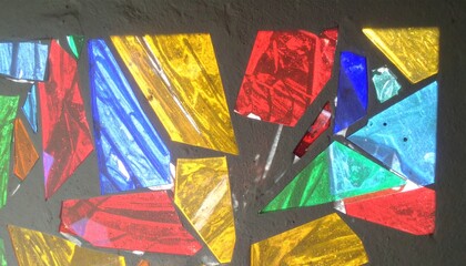 Fototapeta premium Fragmented Stained Glass Shards Reflecting Vibrant Light and Shadows