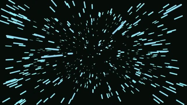 Fast motion transition through a starry blue hyperspace tunnel