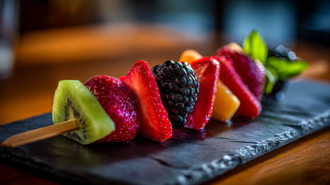Fresh fruit kabob skewer with strawberry and blackberry strawberry blackberry