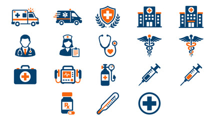 Fototapeta premium Set of blue and orange medical icons on a white background
