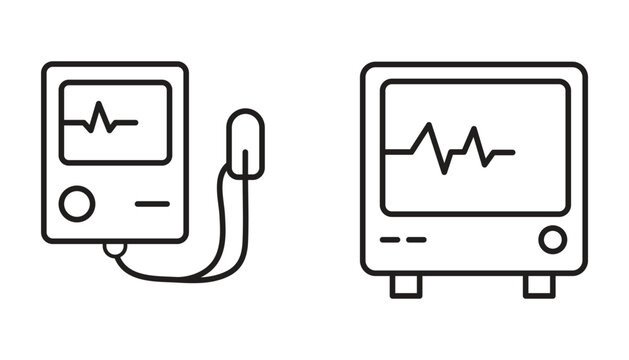 Medical heart monitor and ecg machine icons set for healthcare diagnosis.
