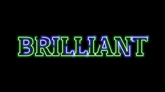 Glowing neon brilliant text sign on black background for smart idea intelligence success genius inspiration creativity banner animation video motion