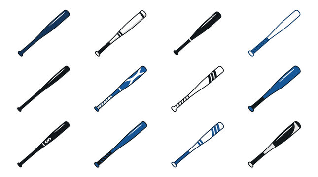 A collection of twelve baseball bat icons on a white background
