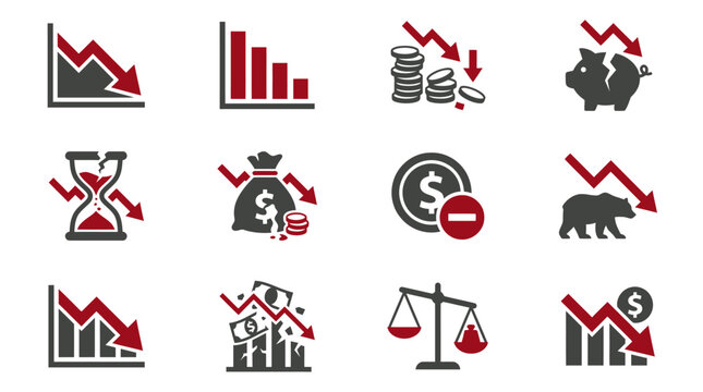 Vector icons representing financial crisis and economic recession