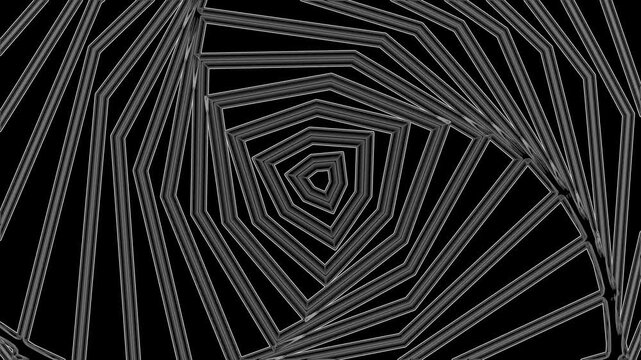 Abstract black and white geometric square tunnel. Dynamic expanding wireframe waves perfect for modern ads and creative motion design.
