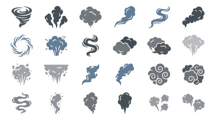 Fototapeta premium Vector icons of smoke and steam on a white background
