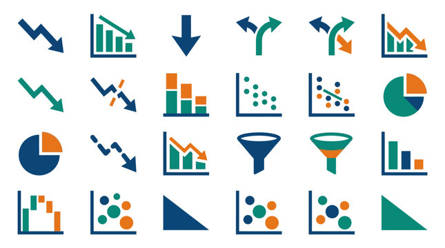 Vector icons representing financial decline and data analysis