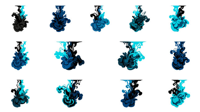 Vector illustration of blue ink drops dispersing in water
