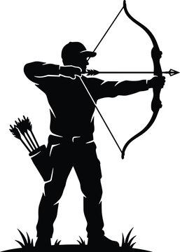 Archer Silhouette with Bow and Arrow Archery Vector Illustration