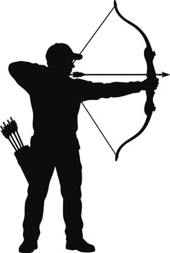 Archer Silhouette with Bow and Arrow Archery Vector Illustration