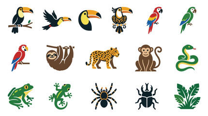 Obraz premium A collection of colorful jungle animal icons on a white background
