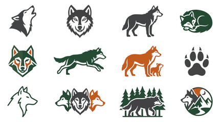 Fototapeta premium Collection of minimalist wolf vector icons on a white background